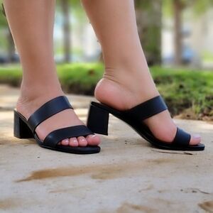 Square Sole Double Strap Chunky Heel Sandals